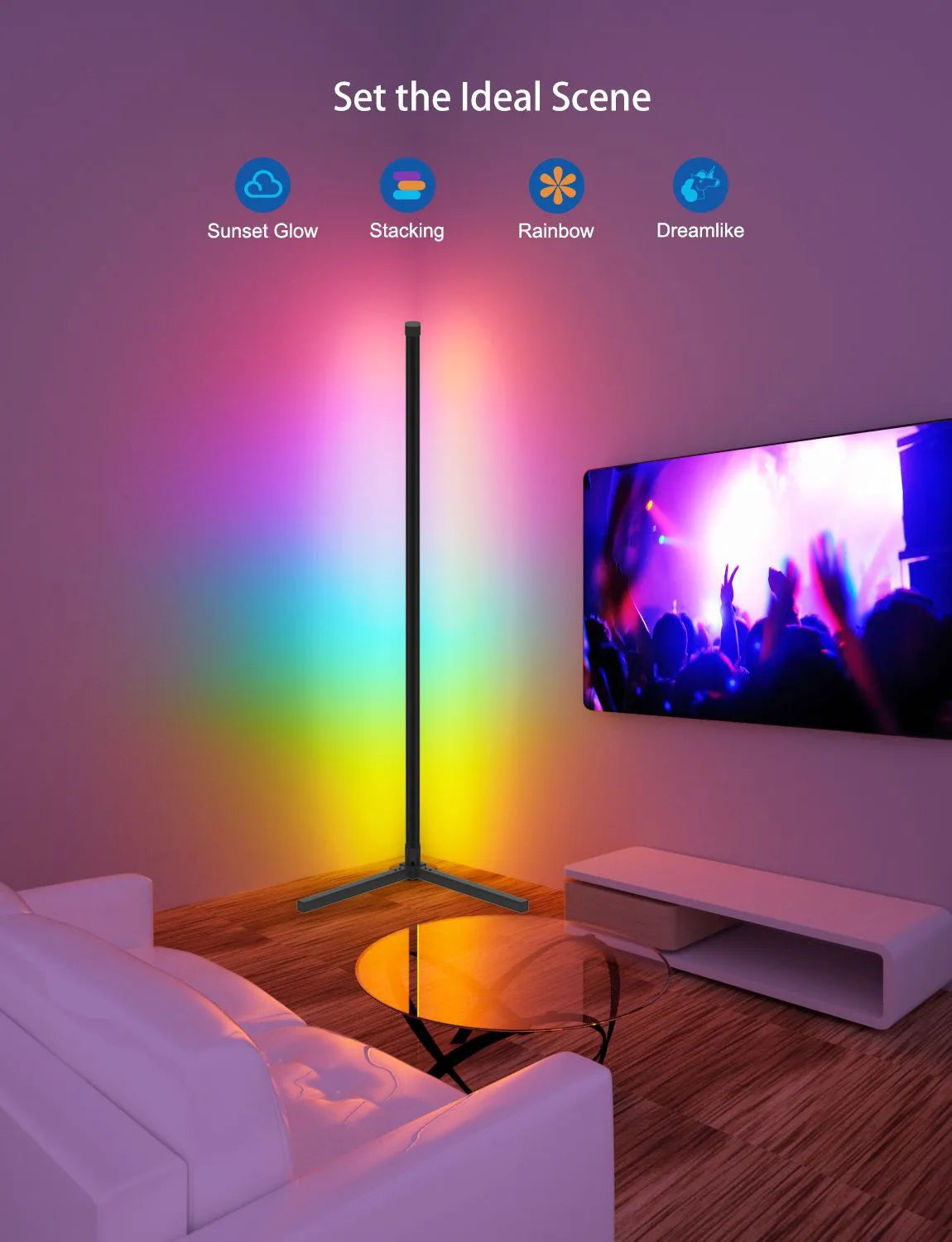 Smart RGB Dream Color Floor Lamp with Music Sync - Modern 16 Million Color Changing Standing Mood Light
