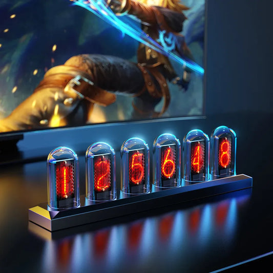 RGB Nixie Tube Clock with LED Glows, IPS Color Screen - The Ultimate DIY Analog Digital Tube Night Lights for Gaming Desktop and Home Decoration