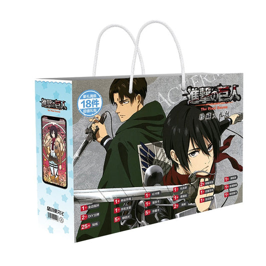 Attack on Titan Anime Lucky Gift Bag Collection Toys With Postcard Levi Poster Badge Mikasa Stickers Bookmark Anime Lovers Gifts - House Of Fandom