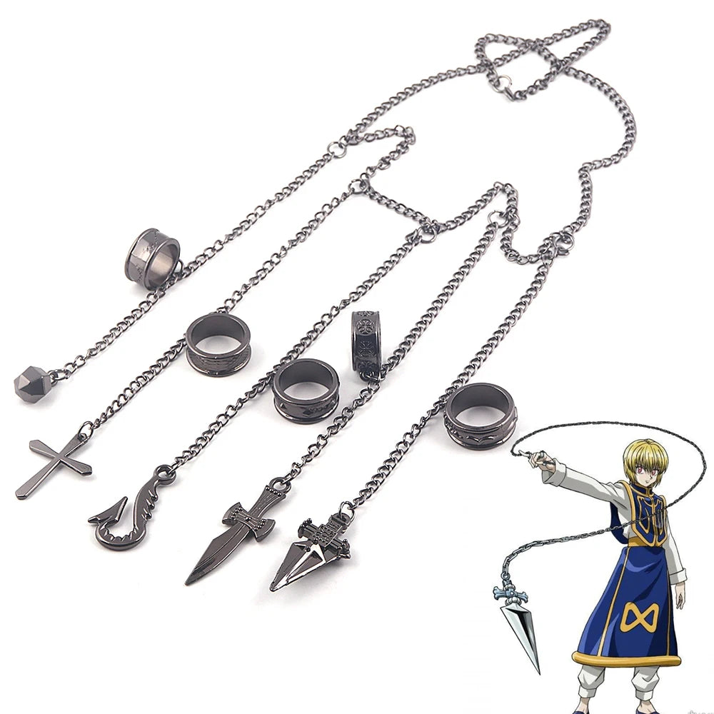 Anime Hunter x Hunter Kurapika 5 Rings Chain Charms Bracelet Set