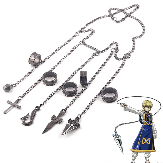 Anime Hunter x Hunter Kurapika 5 Rings Chain Charms Bracelet Set