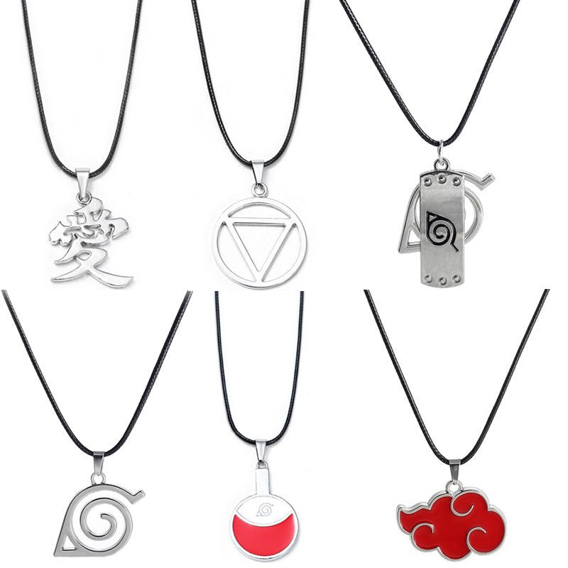 Anime Naruto akatsuki Cosplay Necklace Uchiha Sasuke Gaara prop Accessories Village of Kino Hagakure Sign Jewelry Props