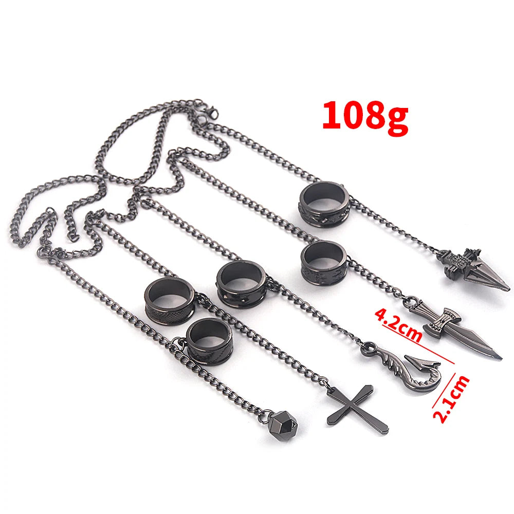 Anime Hunter x Hunter Kurapika 5 Rings Chain Charms Bracelet Set