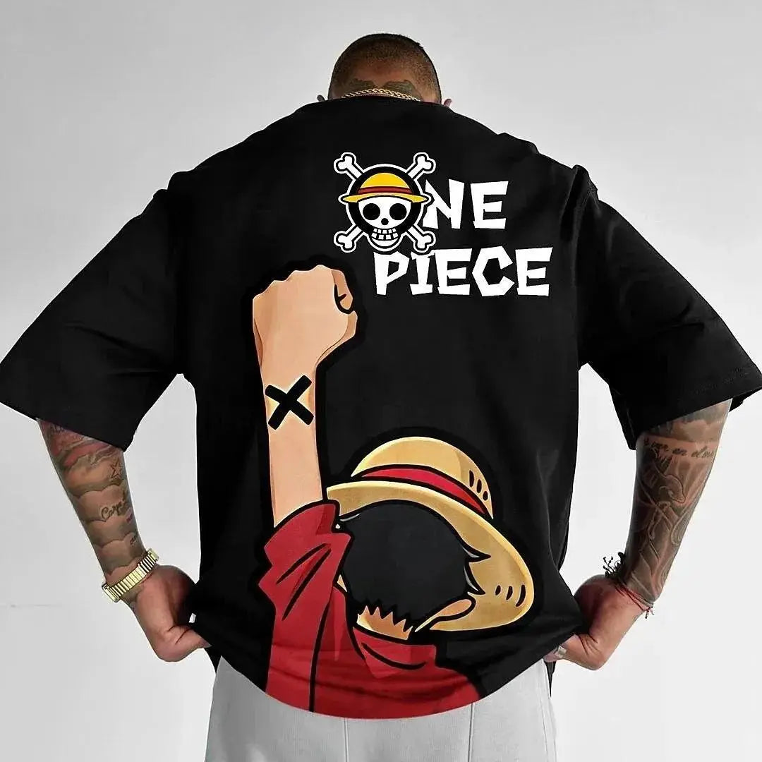 Oversized Summer One Piece Luffy Zoro Print Heavyweight T-Shirt (Colours Available)