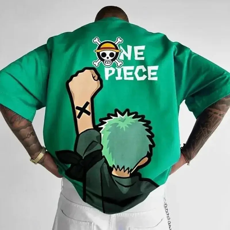 Oversized Summer One Piece Luffy Zoro Print Heavyweight T-Shirt (Colours Available)