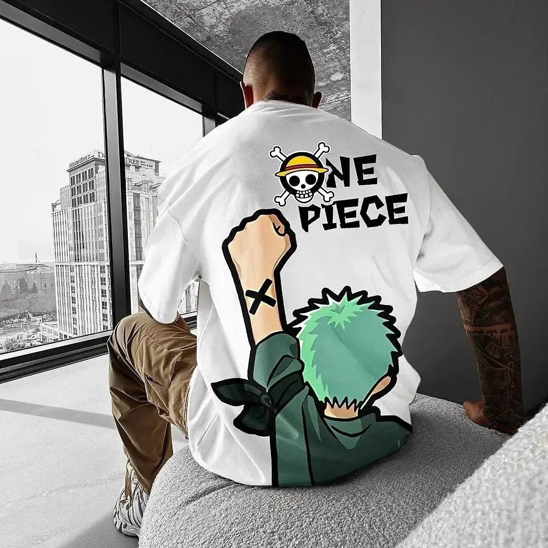 Oversized Summer One Piece Luffy Zoro Print Heavyweight T-Shirt (Colours Available)