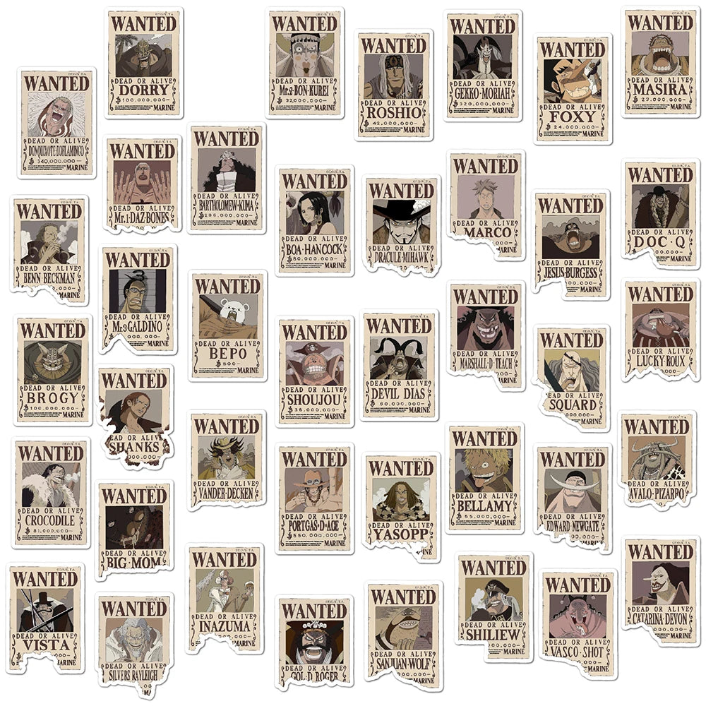 80PCS One Piece Wanted Posters Stickers