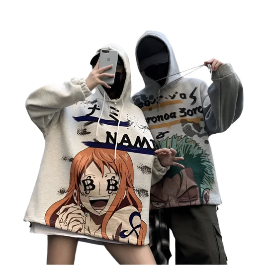 One Piece Zoro Nami Anime Print Thin Hoodie Sweatshirt