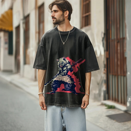 Demon Slayer Hashibira Inosuke Oversized Washed T-Shirt (Colors Available)