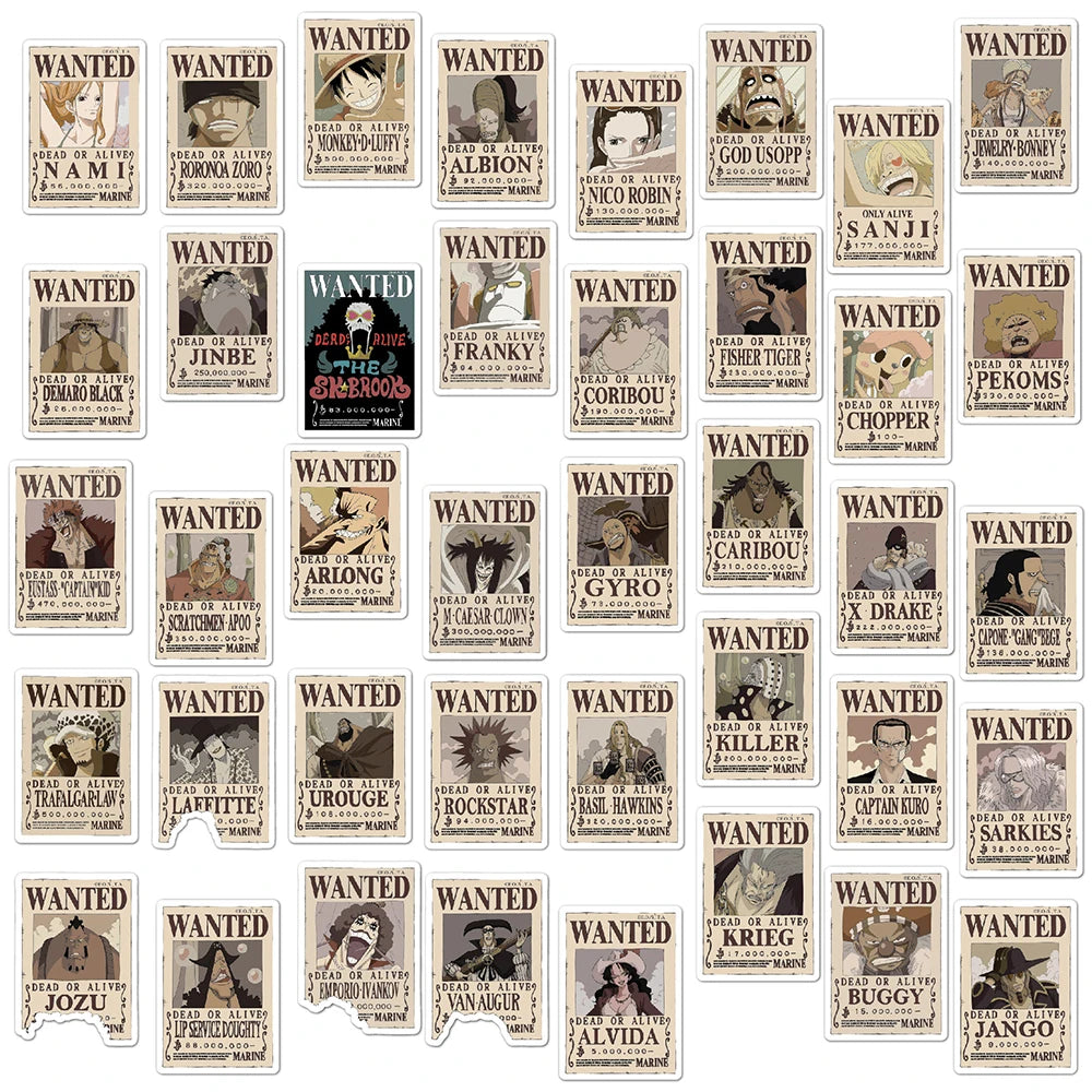 80PCS One Piece Wanted Posters Stickers