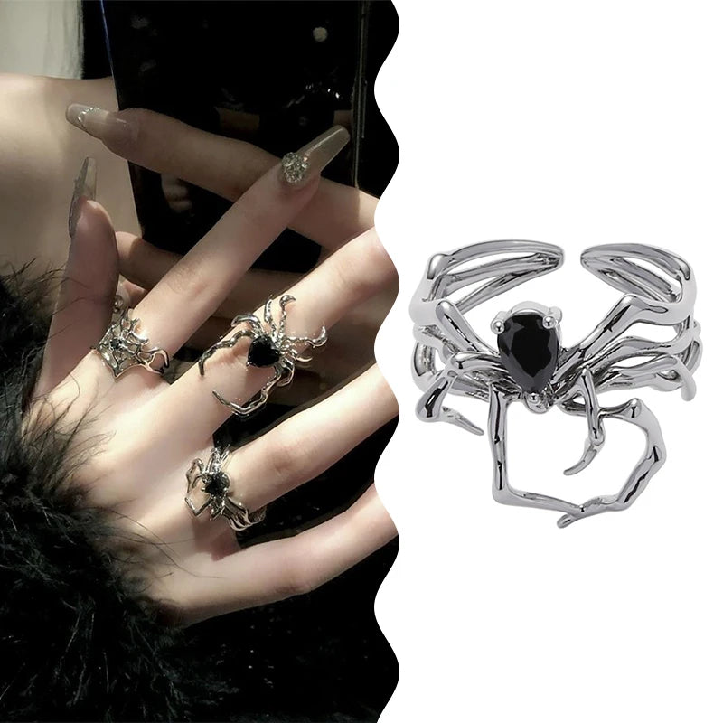 Anime HunterxHunter Phantom Troupe Black Heart Spider Web Opening Finger Rings