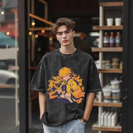 Demon Slayer Agatsuma Zenitsu Oversized Washed TShirt (Colours Available)