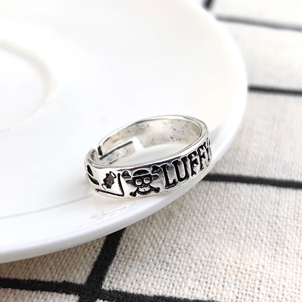 One Piece Law, Luffy , Ace Printed Adjustable Silver Ring