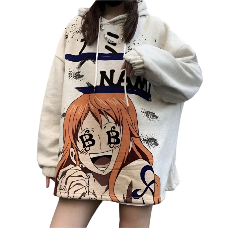 One Piece Zoro Nami Anime Print Thin Hoodie Sweatshirt