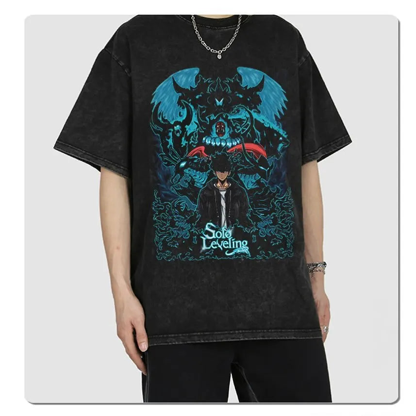 Solo Leveling Anime Oversized Graphic Cotton Streetwear T-Shirt for Men (Variants Available)