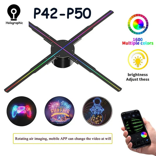 P42-P50 3D Fan Hologram Projector with WiFi, LED Display, and Remote Control
