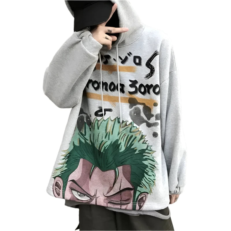 One Piece Zoro Nami Anime Print Thin Hoodie Sweatshirt