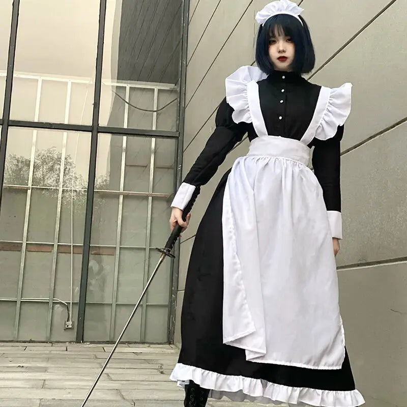 Unisex Lolita Maid Outfit – Long Dress & Apron Cosplay Costume jujutsu kaisen