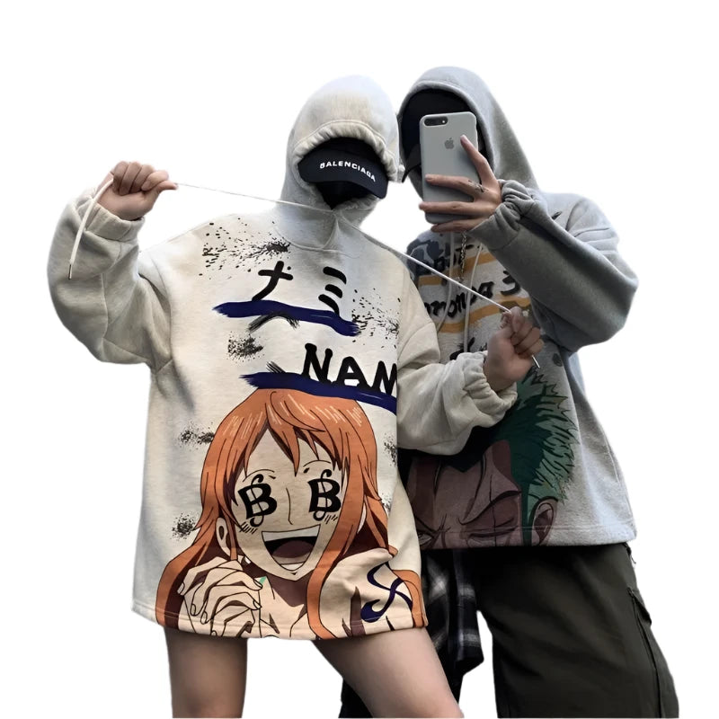 One Piece Zoro Nami Anime Print Thin Hoodie Sweatshirt