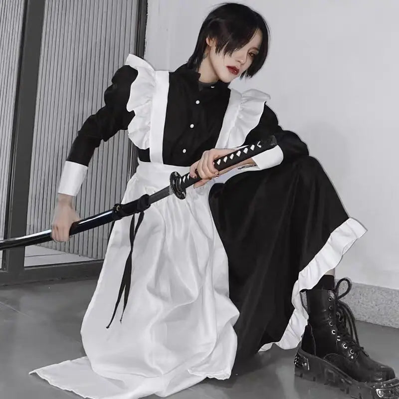 Unisex Lolita Maid Outfit – Long Dress & Apron Cosplay Costume jujutsu kaisen