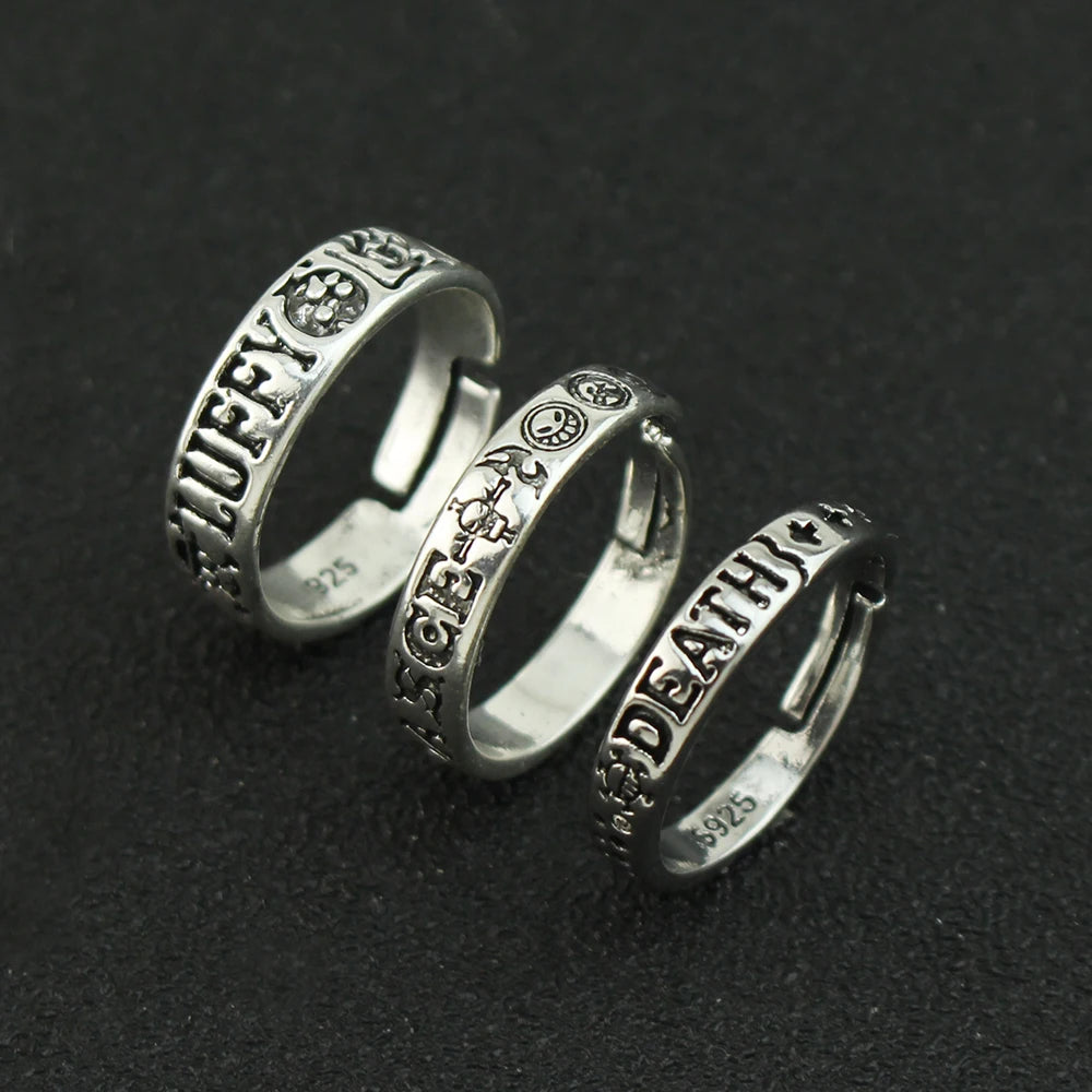 One Piece Law, Luffy , Ace Printed Adjustable Silver Ring