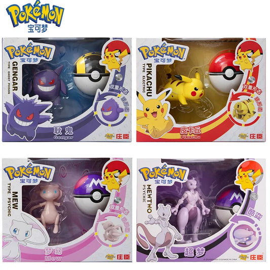 Pokemon Anime Figure Pikachu, Gengar, Mewtwo Pokeball