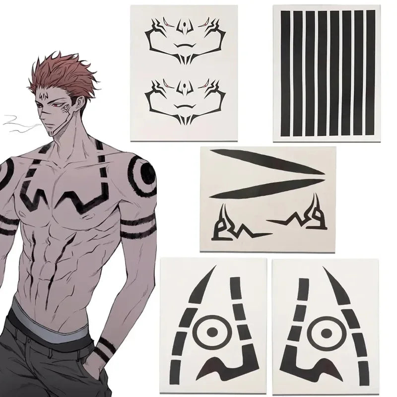 Jujutsu Kaisen Waterproof Tattoo Stickers - Ryomen Sukuna, Itadori Yuji & Inumaki Toge Cosplay Accessories