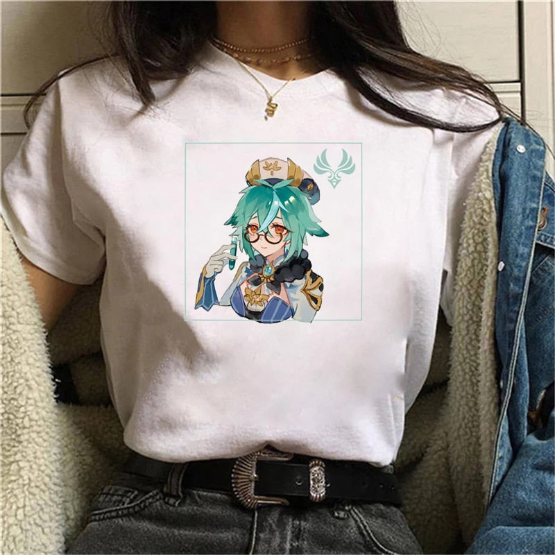 Graphic White Tees Set-2 Genshin Impact (Variants Available) - House Of Fandom